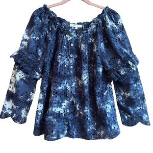LoveShackFancy Pietro Eyelet Top Boho Button Up Tie Dye Cotton Blouse